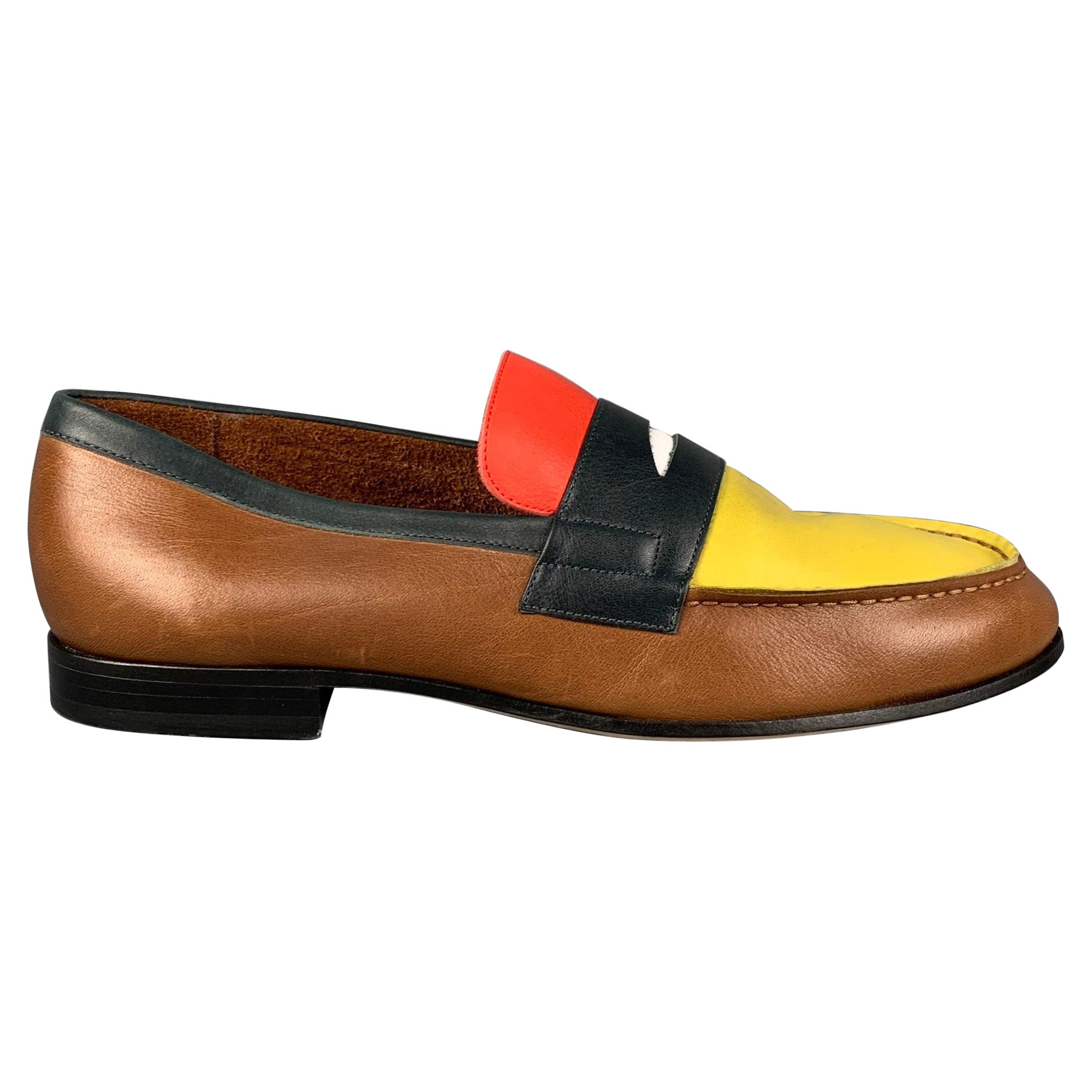 PAUL SMITH Size 10.5 Brown Multi-Color Leather Slip On Loafers For Sale