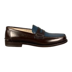 Used BALLY Size 9.5 Brown Blue Two Toned Leather Slip On Perry Loafers