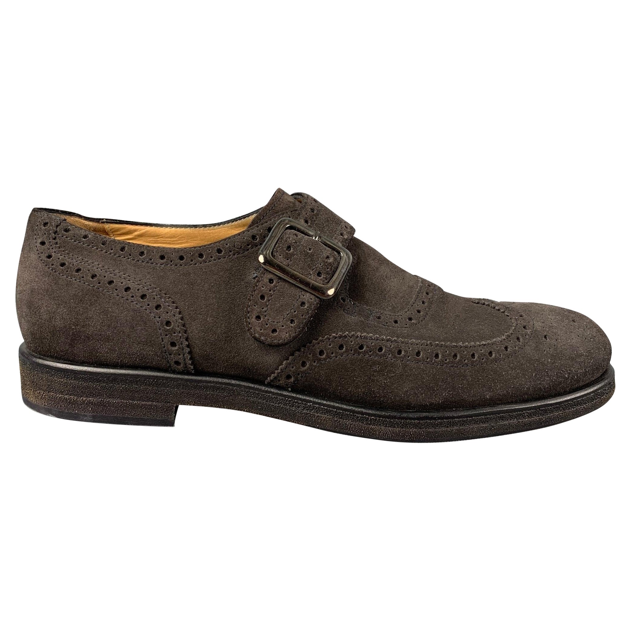 GIORGIO ARMANI Size 11 Brown Perforated Leather Monk Strap Loafers For Sale