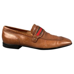 Vintage GUCCI Slip On Loafers, Größe 7,5, Hellbraun, Grün, Rot, Vintage