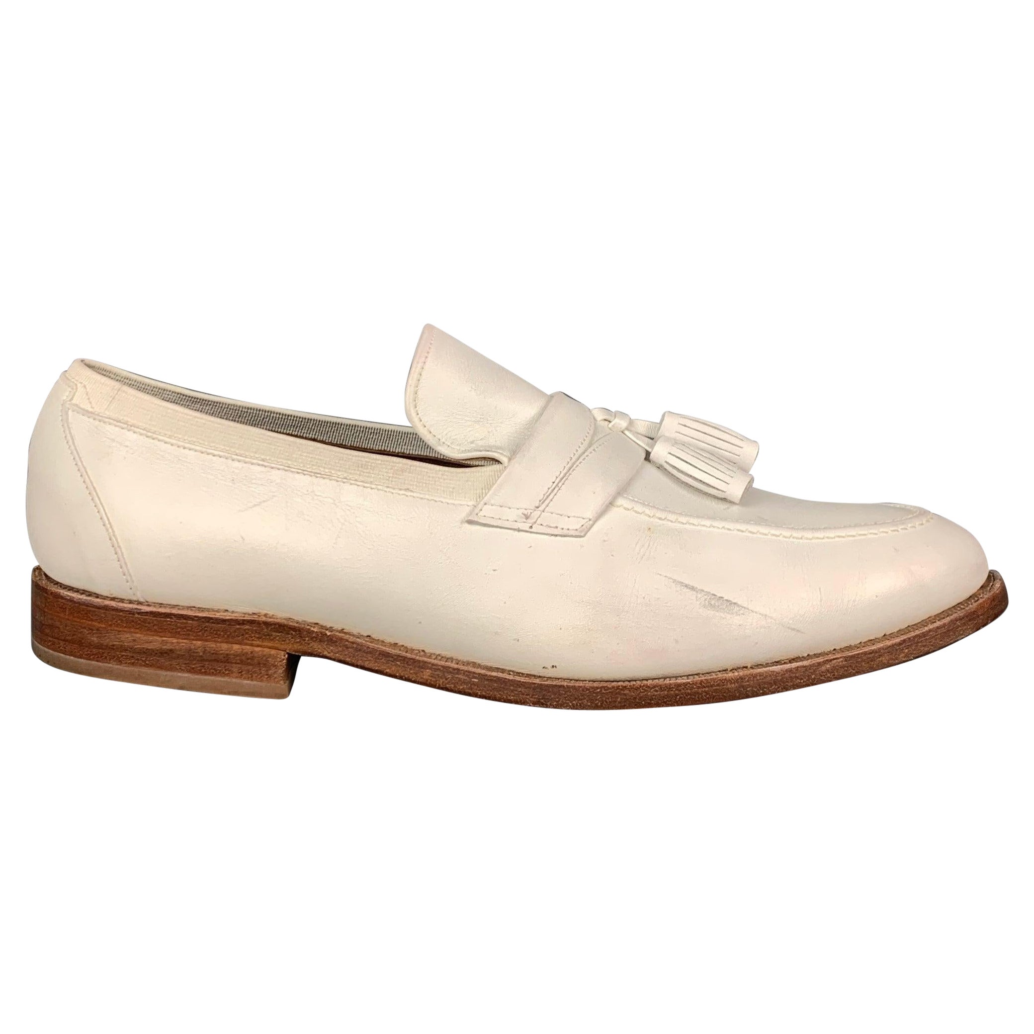 ALLEN EDMONDS Size 10.5 White Leather Tassels Loafers For Sale