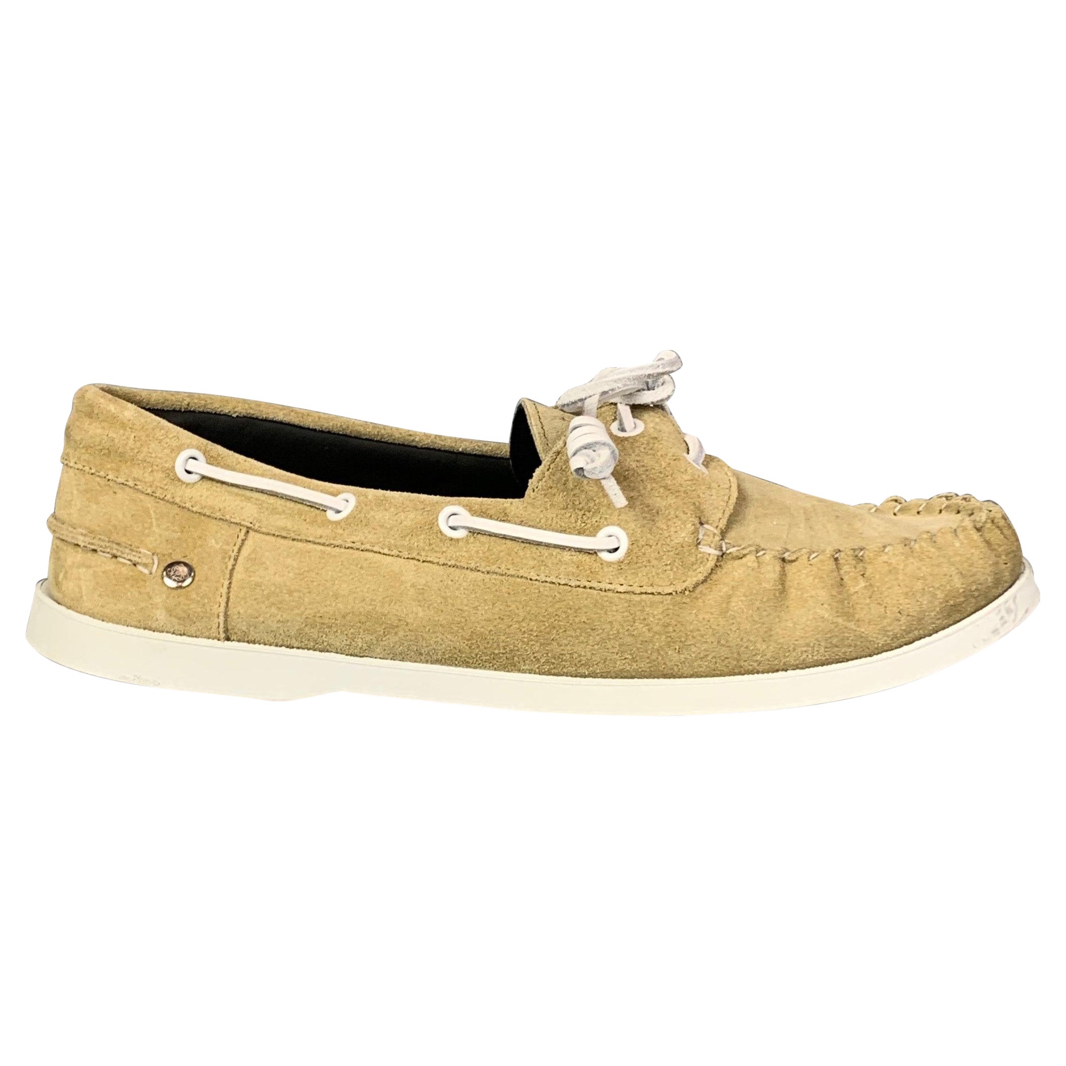 LOEWE Size 11 Natural Leather Boat Shoe Loafers For Sale