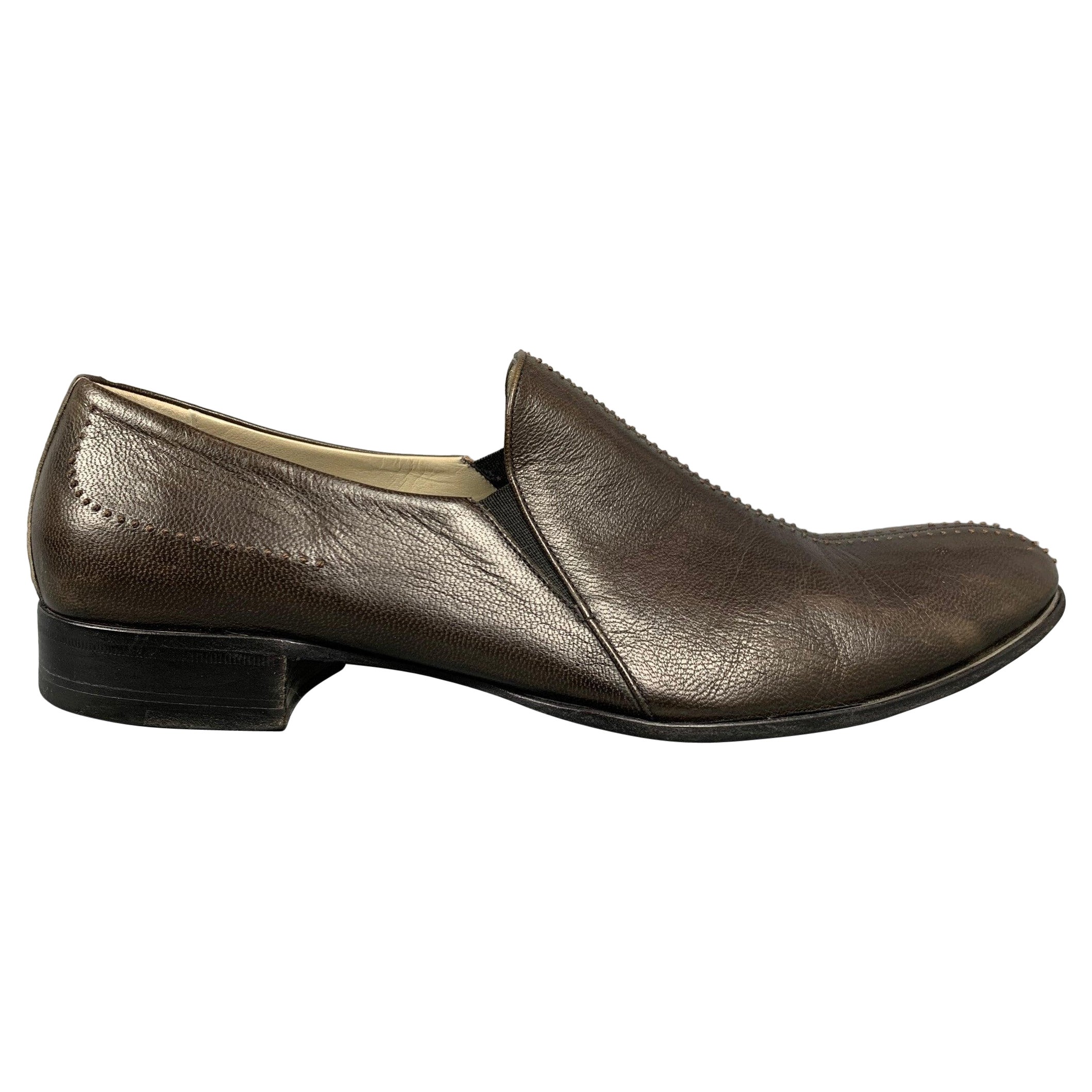 BRUNO MAGLI Size 9 Brown Contrast Stitch Leather Loafers For Sale