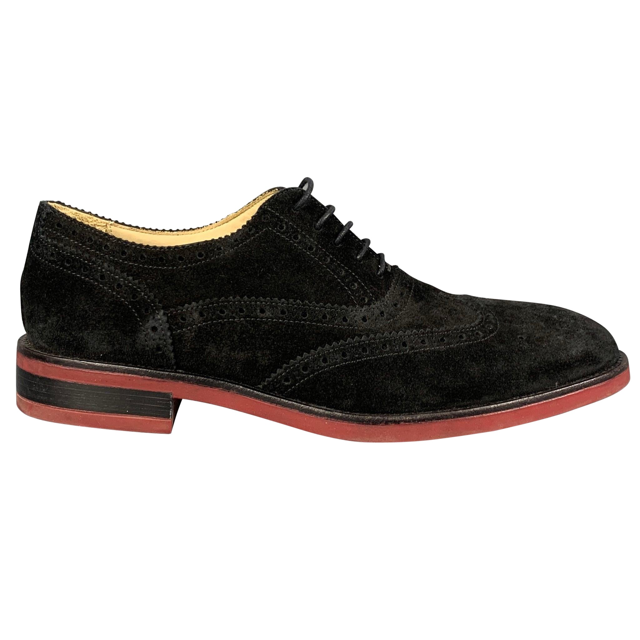PAUL SMITH Size 10.5 Black Brick Perforated Leather Wingtip Loafers For Sale