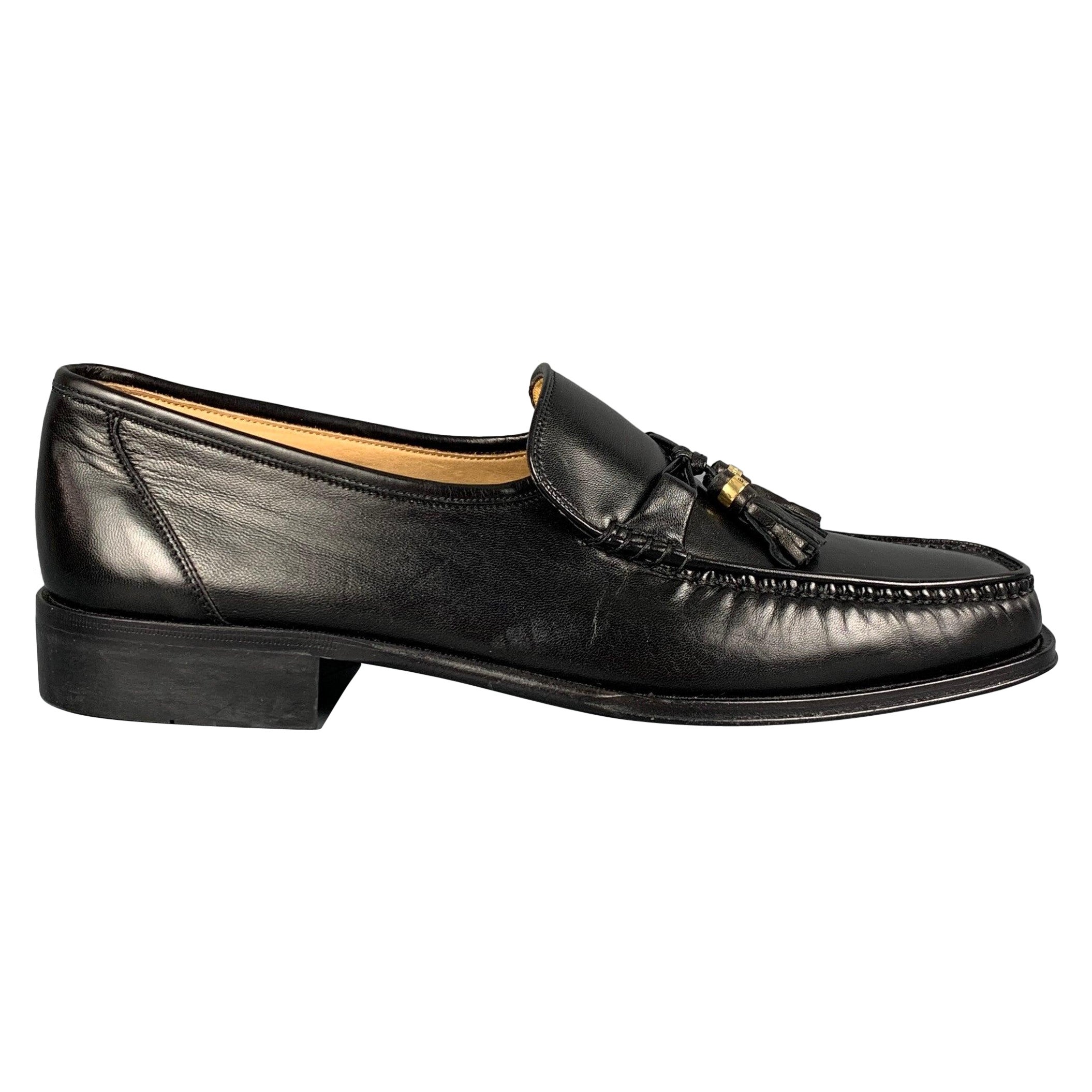 BALLY Size US 9.5 Black Leather Tassels Loafers For Sale