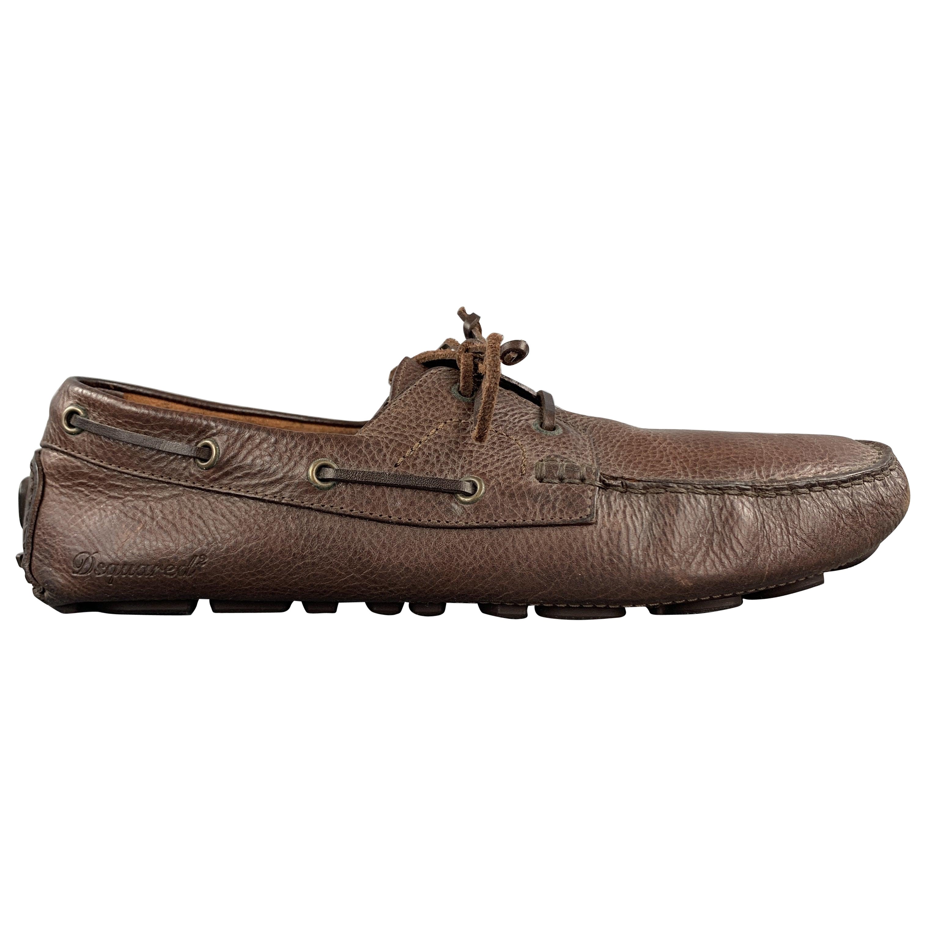 DSQUARED2 Size 10 Brown Leather Driver Sole  Loafers For Sale
