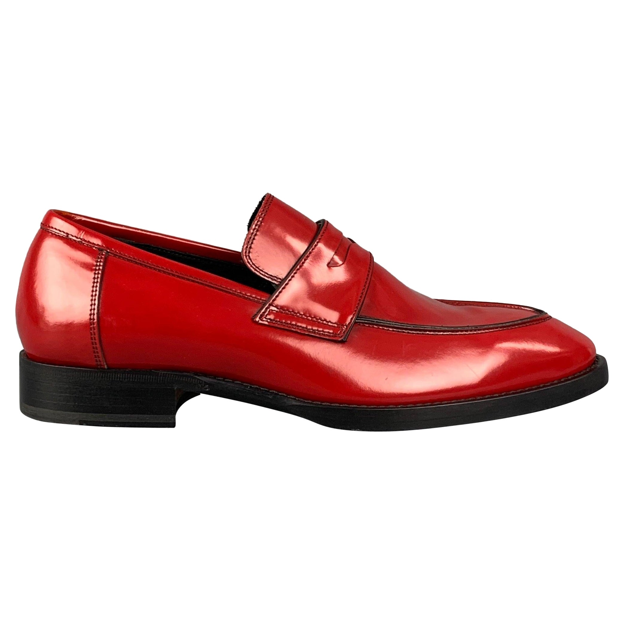 PAUL SMITH Size 8 Red Leather Slip On Loafers For Sale