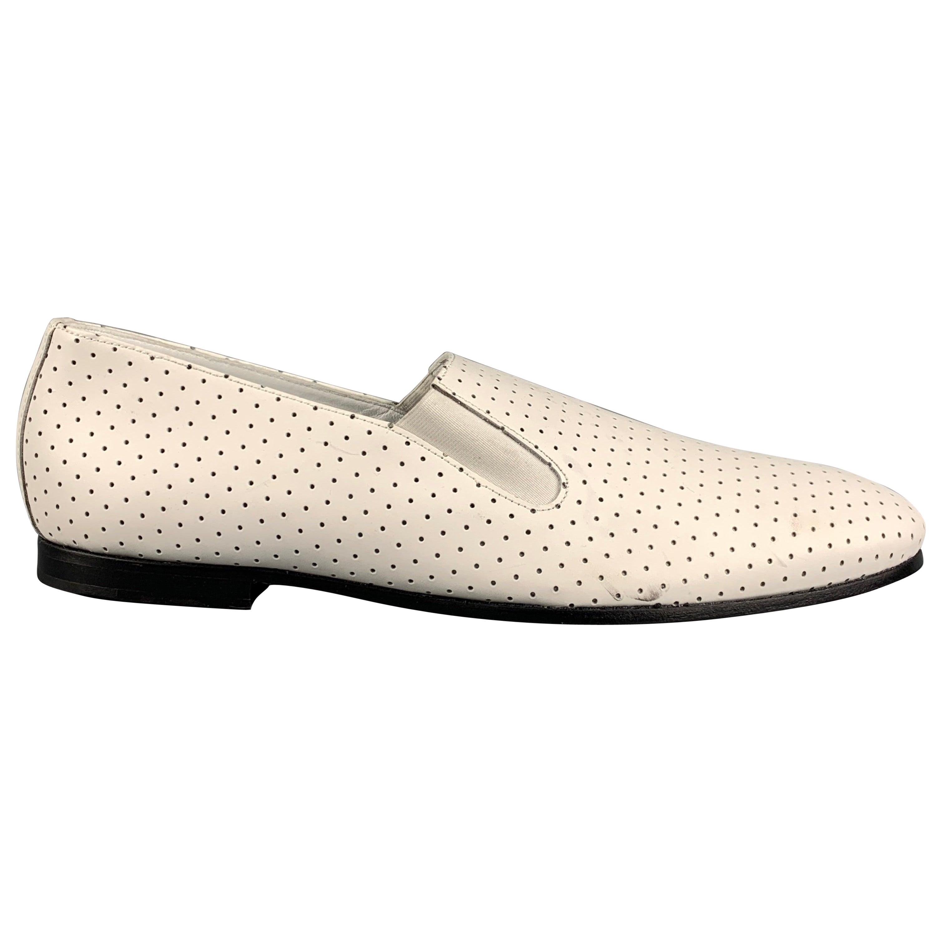 PAUL SMITH Size 10 White Perforated Leather Slip On Loafers For Sale