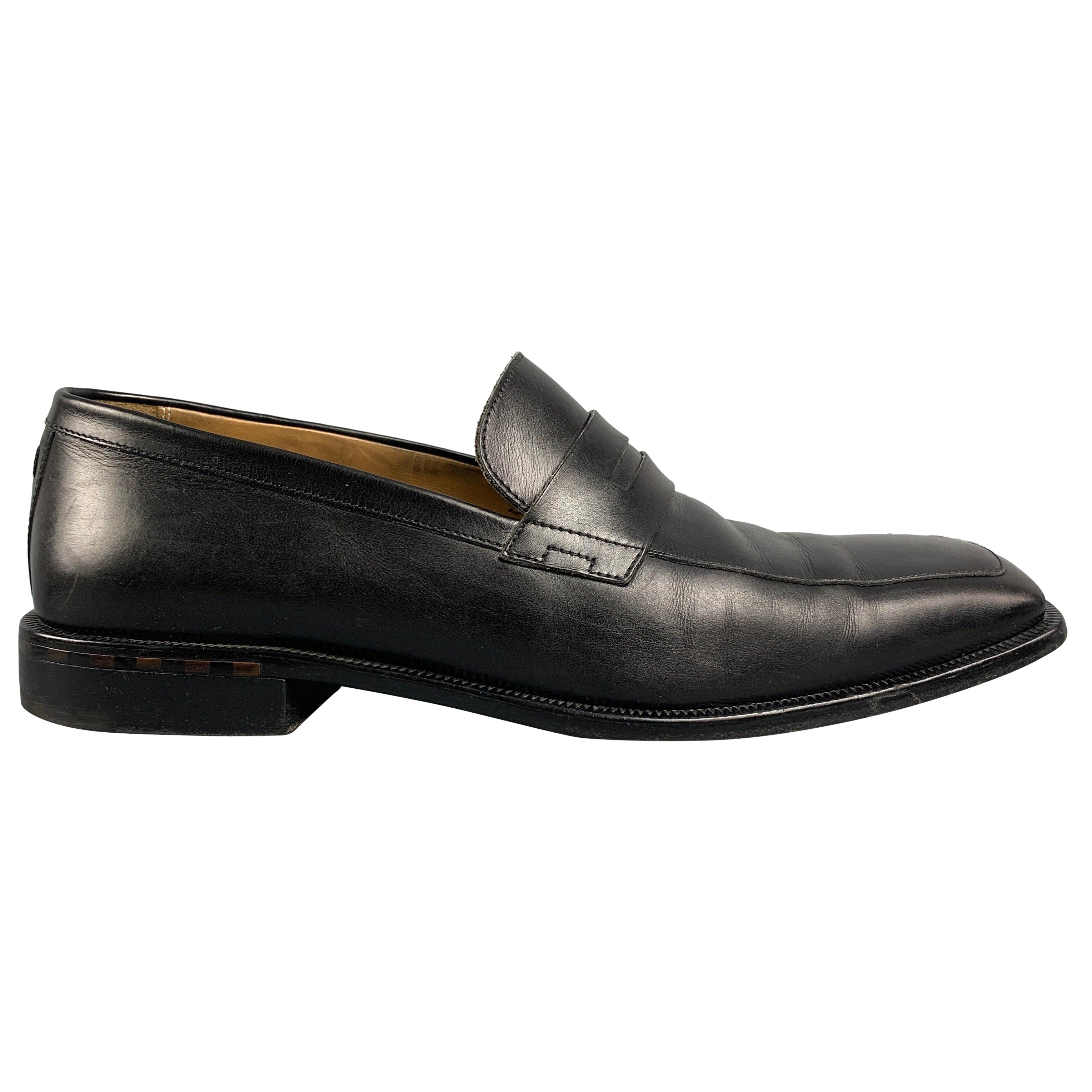 LOUIS VUITTON Size 10 Black Leather Square Toe Loafers For Sale