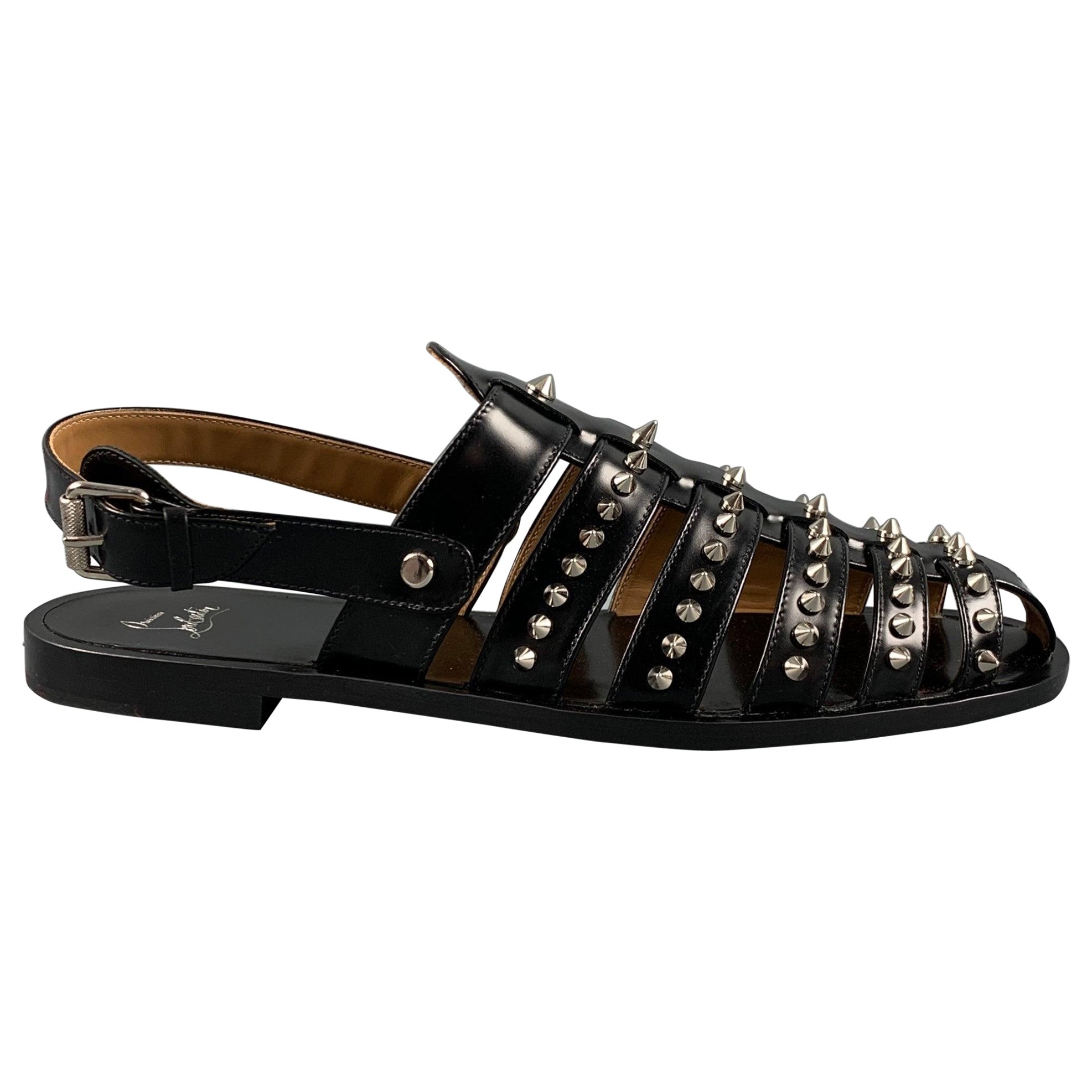 CHRISTIAN LOUBOUTIN Size 10 Black Studded Leather Straps Sandals For Sale