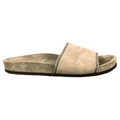 BRUNELLO CUCINELLI Size 8 Grey Sage Suede Slip On Sandals