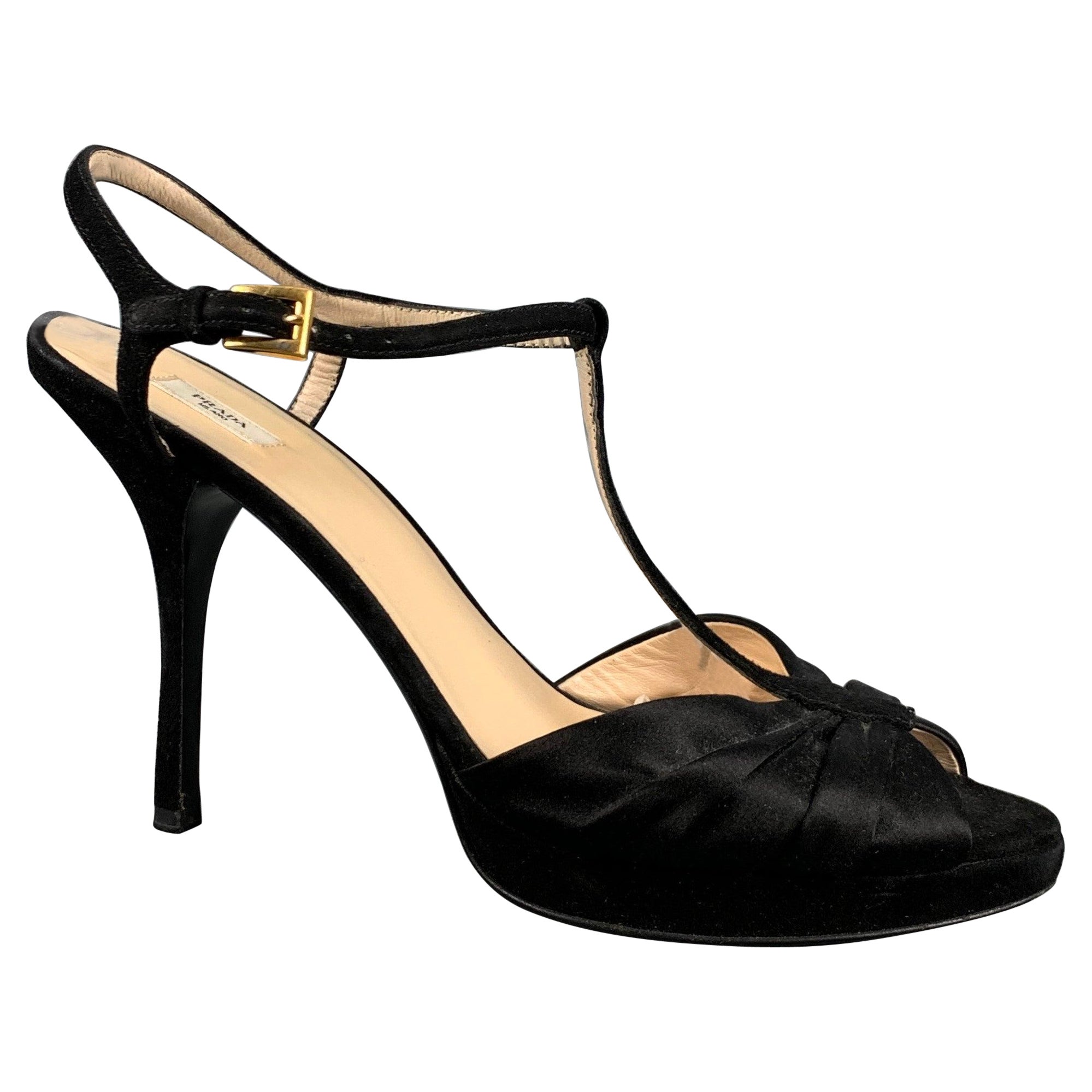 PRADA Size 10 Black Silk Suede Platform Sandals For Sale