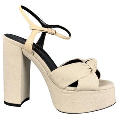 SAINT LAURENT Size 7.5 Cream Canvas Platform Sandals