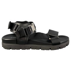 Used PRADA Size 8 Black Leather Belted Buckle Sandals