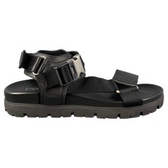 PRADA Size 8 Black Leather Belted Buckle Sandals