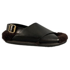Used MARNI Size 9 Black Leather Sandals