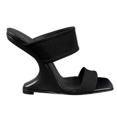 Used RICK OWENS Size 7 Black Nylon Curved Wedge Sandals