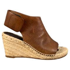 CELINE Size 7 Tan Natural Leather Mixed Materials Espadrille Sandals
