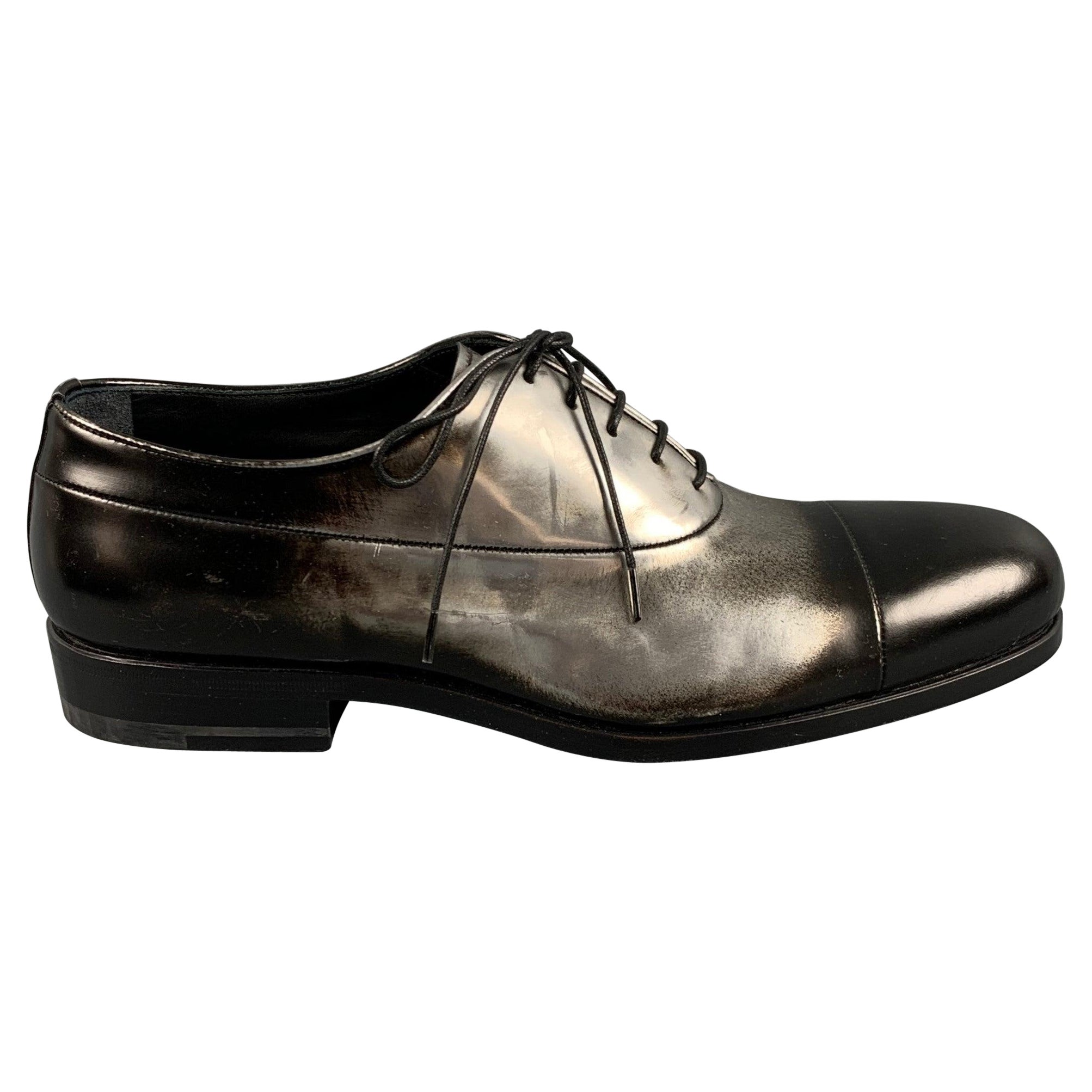 JIL SANDER Size 9.5 Black Silver Ombre Lace-Up Shoes For Sale