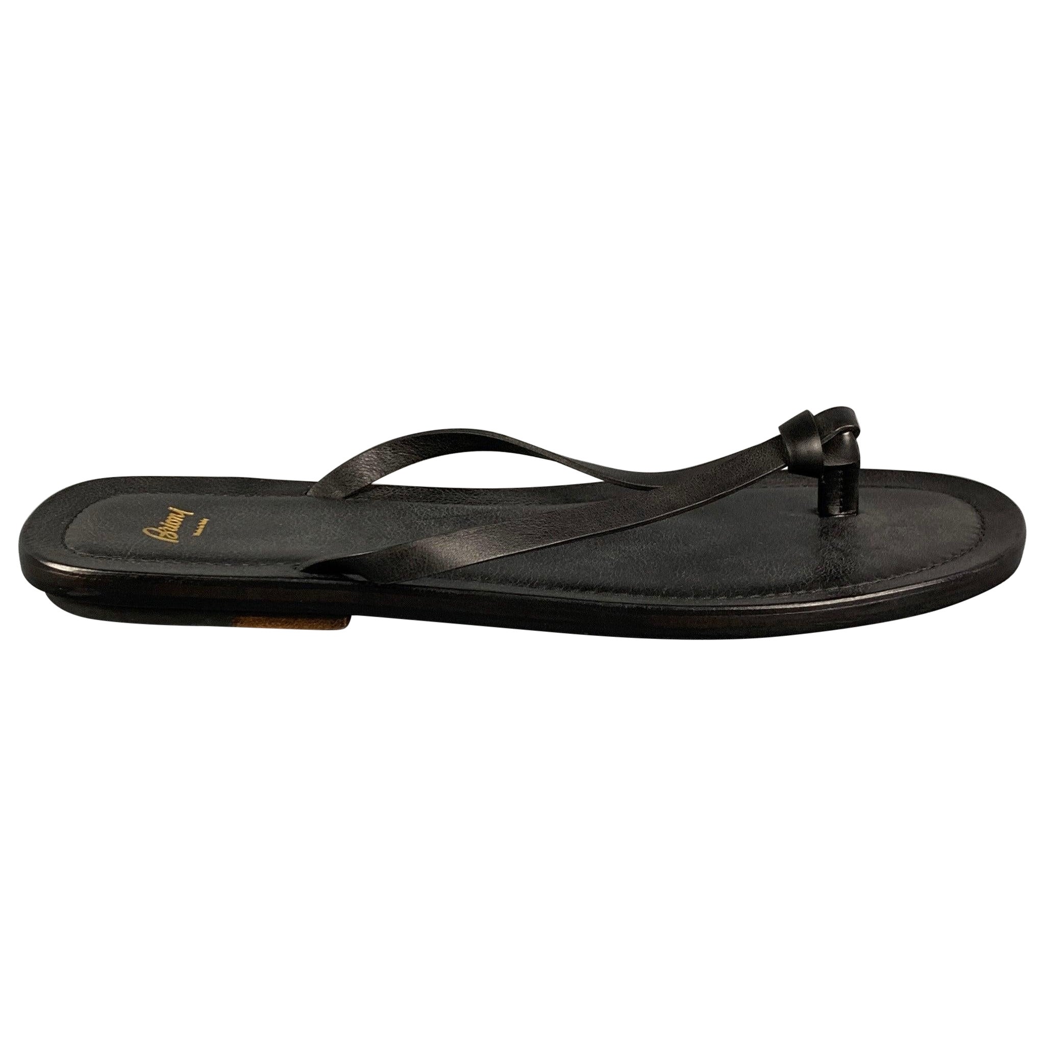 BRIONI Size 13 Black Leather Thong Sandals For Sale