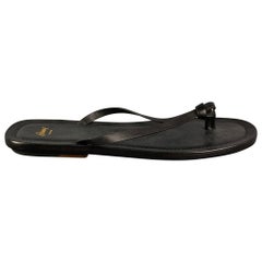 Used BRIONI Size 13 Black Leather Thong Sandals