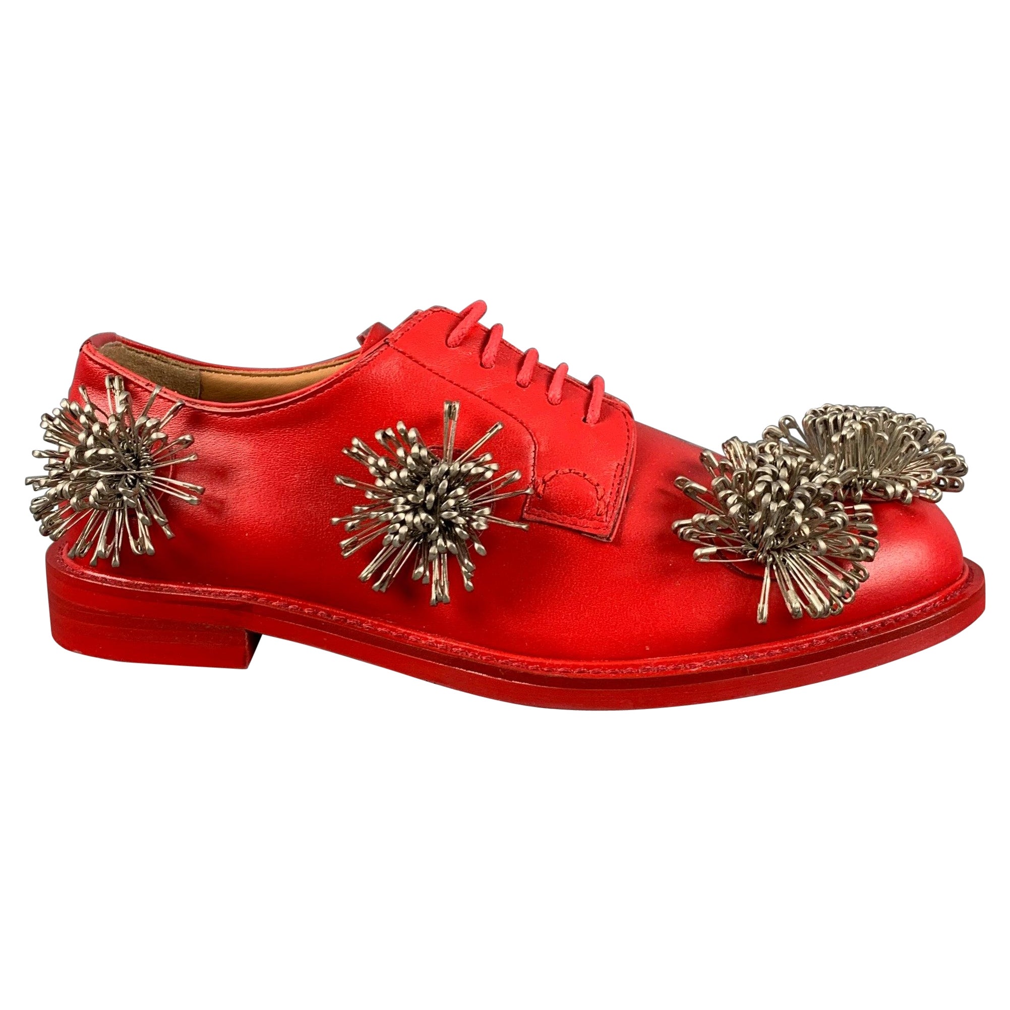 NOIR KEI NINOMIYA Size 6 Red Leather Applique Lace Up Laces For Sale