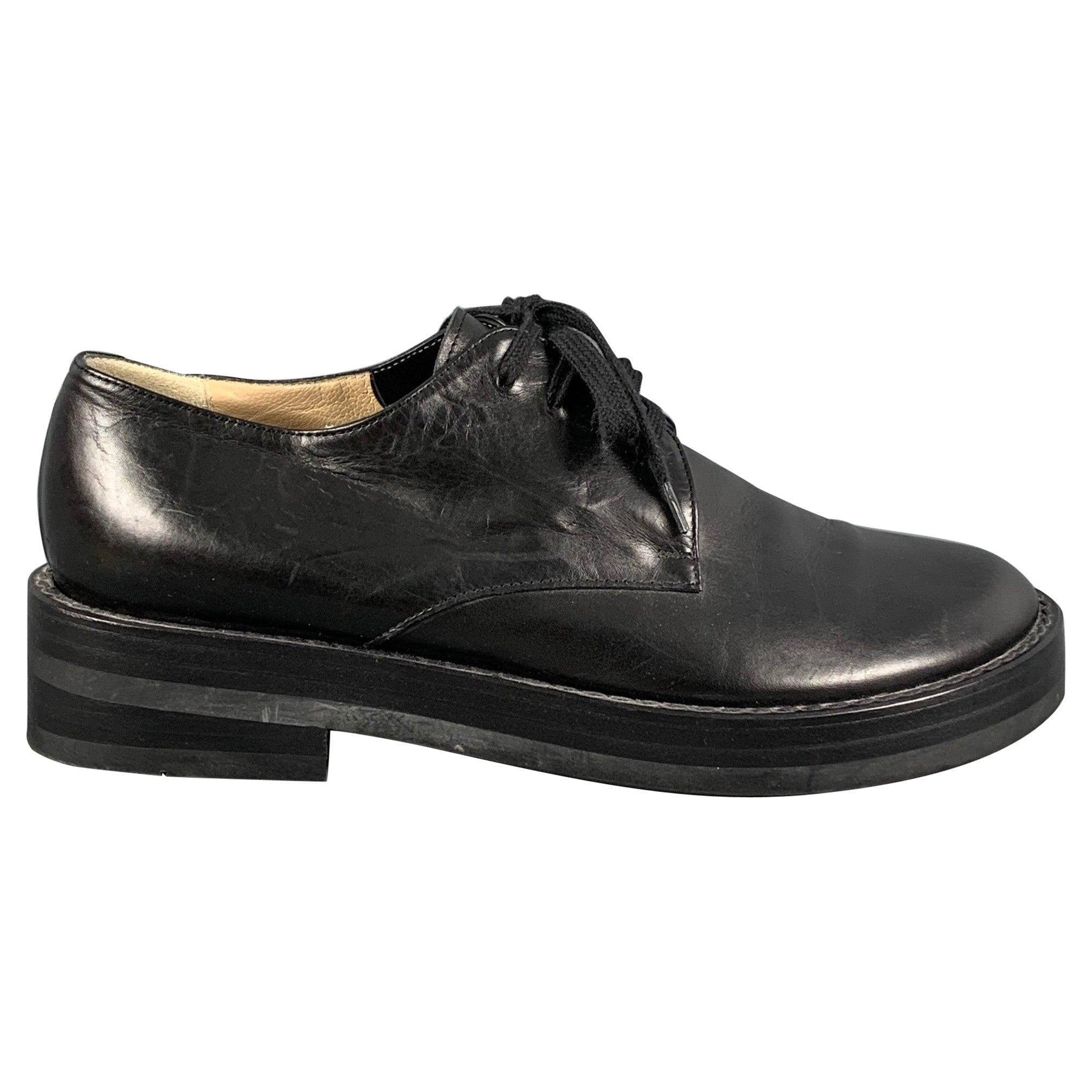 ANN DEMEULEMEESTER Size 7.5 Black Leather Platform Lace Up Shoes For Sale