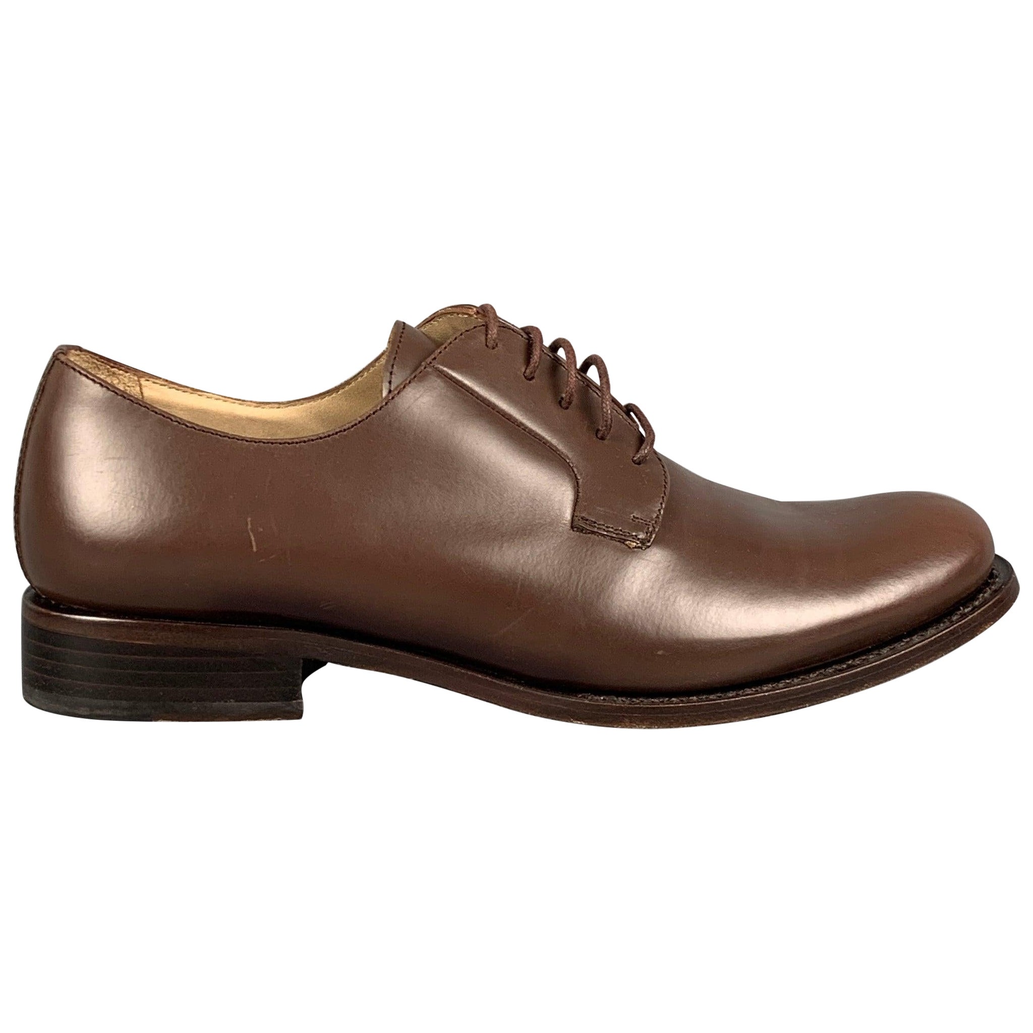 JIL SANDER Taille 6.5 Chaussures à lacets en cuir marron en vente