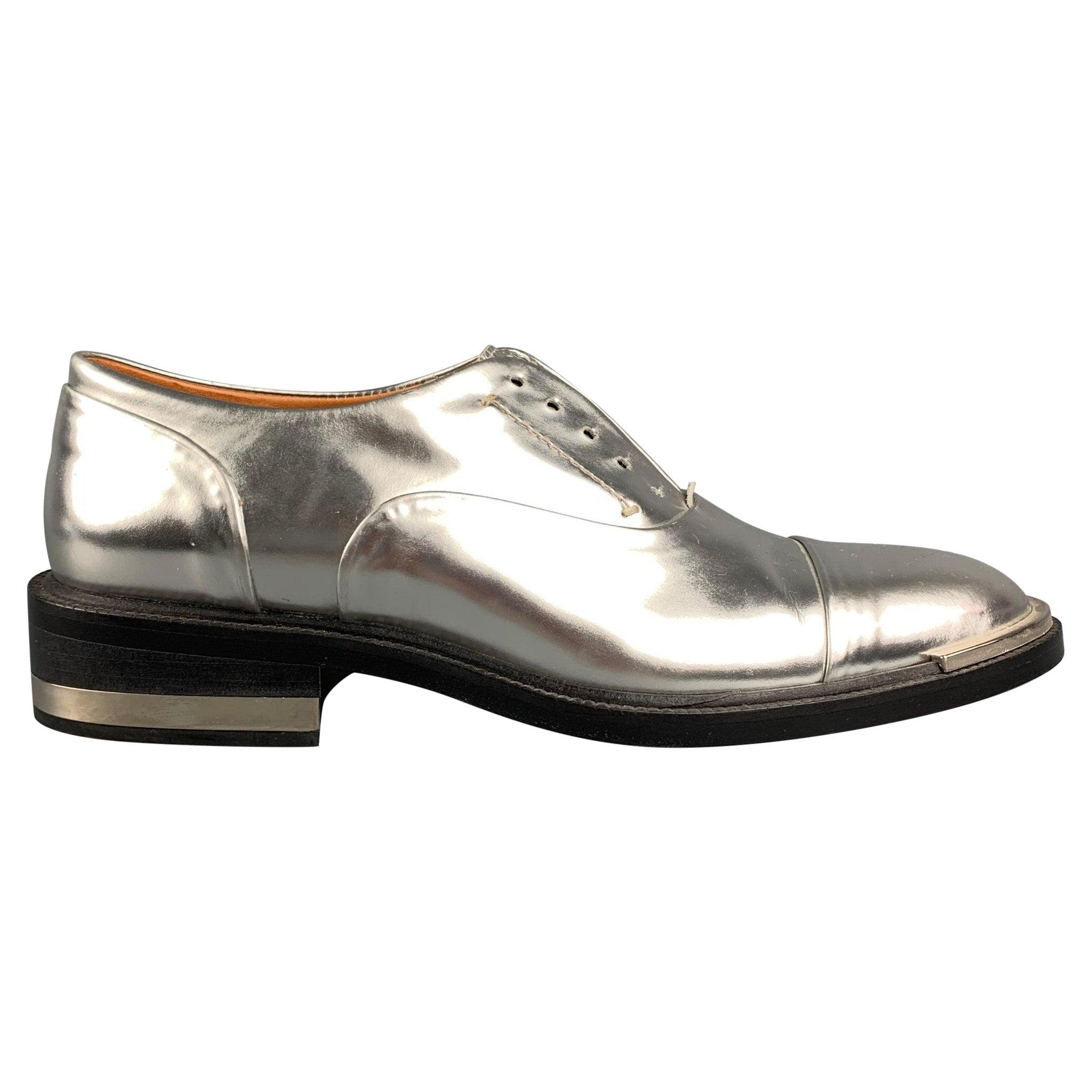 BARBARA BUI Size 7 Silver Leather Metallic Patent Leather Shoes For Sale