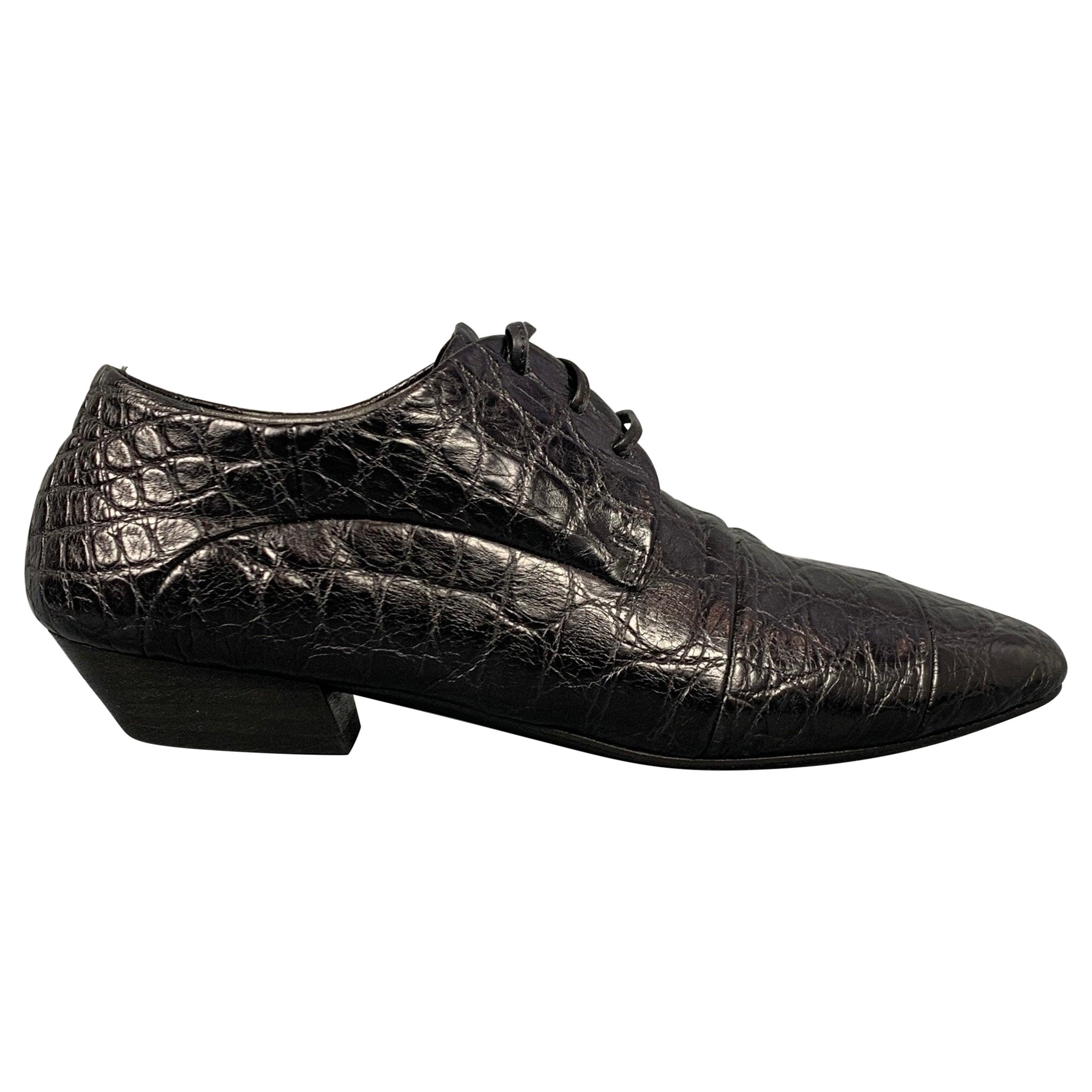 MARSELL Size 7 Black Embossed Leather Flat Laces For Sale