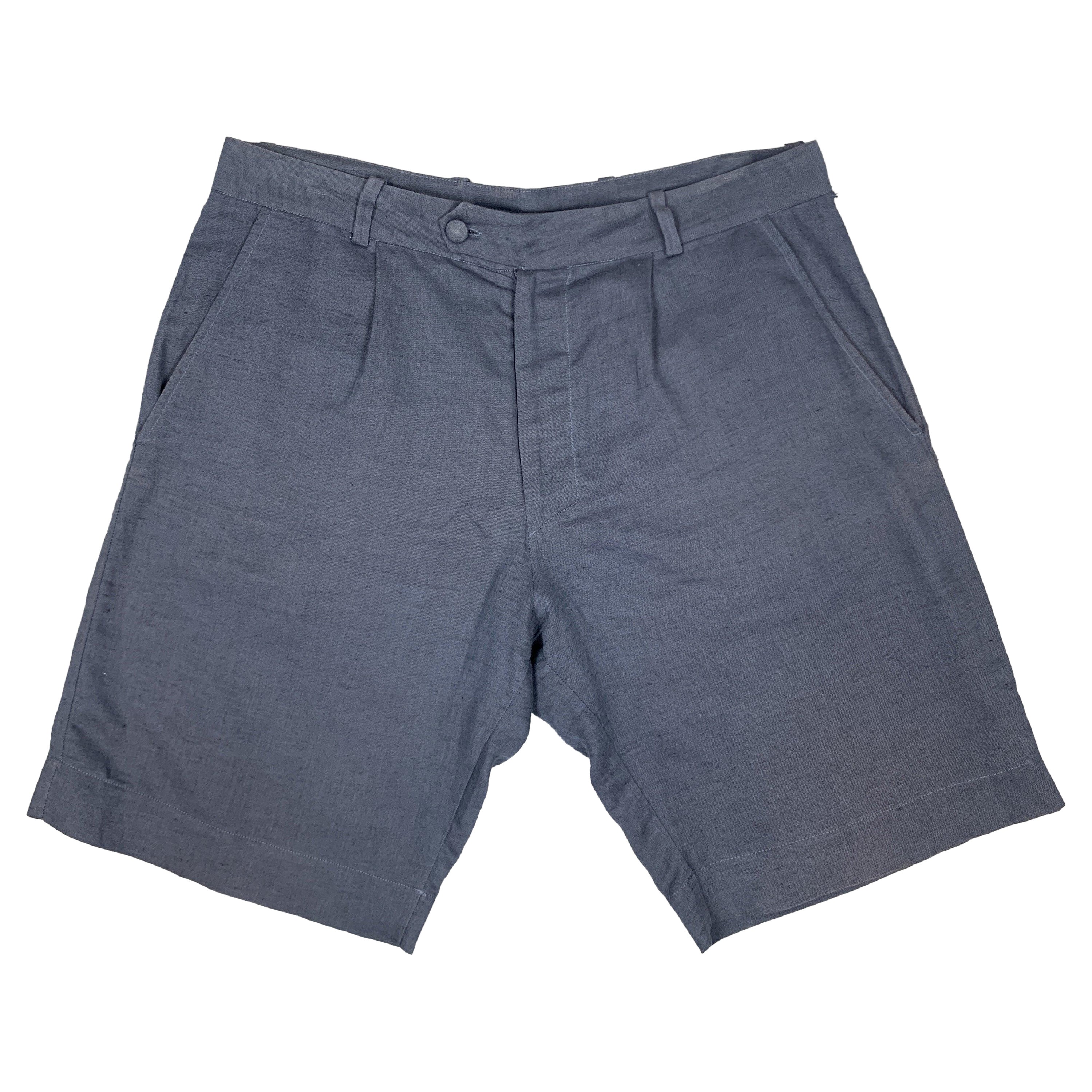 LA PERLA Short bleu marine en lin/coton plissé et zippé, taille S en vente