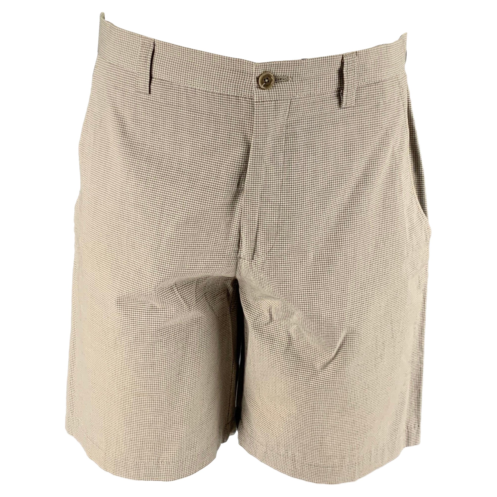 ETRO Size 32 Khaki Window Pane Cotton Shorts For Sale