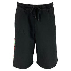 MARCELO BURLON Größe S Schwarze Shorts aus Baumwolle mit mehrfarbigen Applikationen und Kordelzug