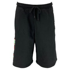 MARCELO BURLON Size S Black Multi-Color Applique Cotton Drawstring Shorts