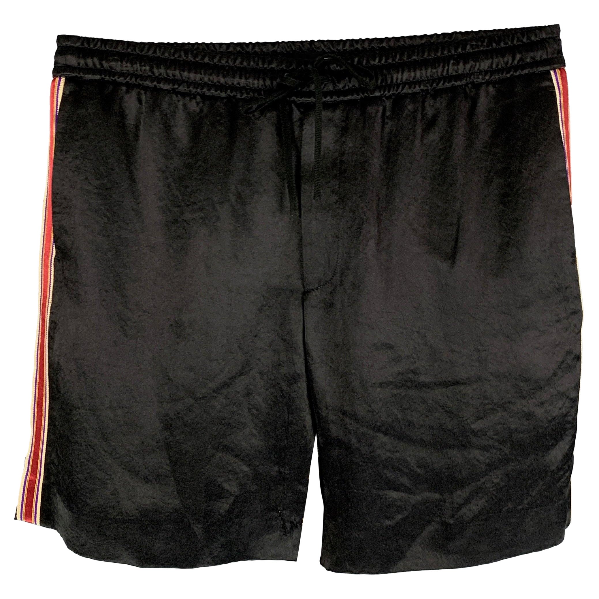 GUCCI Size 36 Black Gold Stripe Acetate Athletic Shorts For Sale