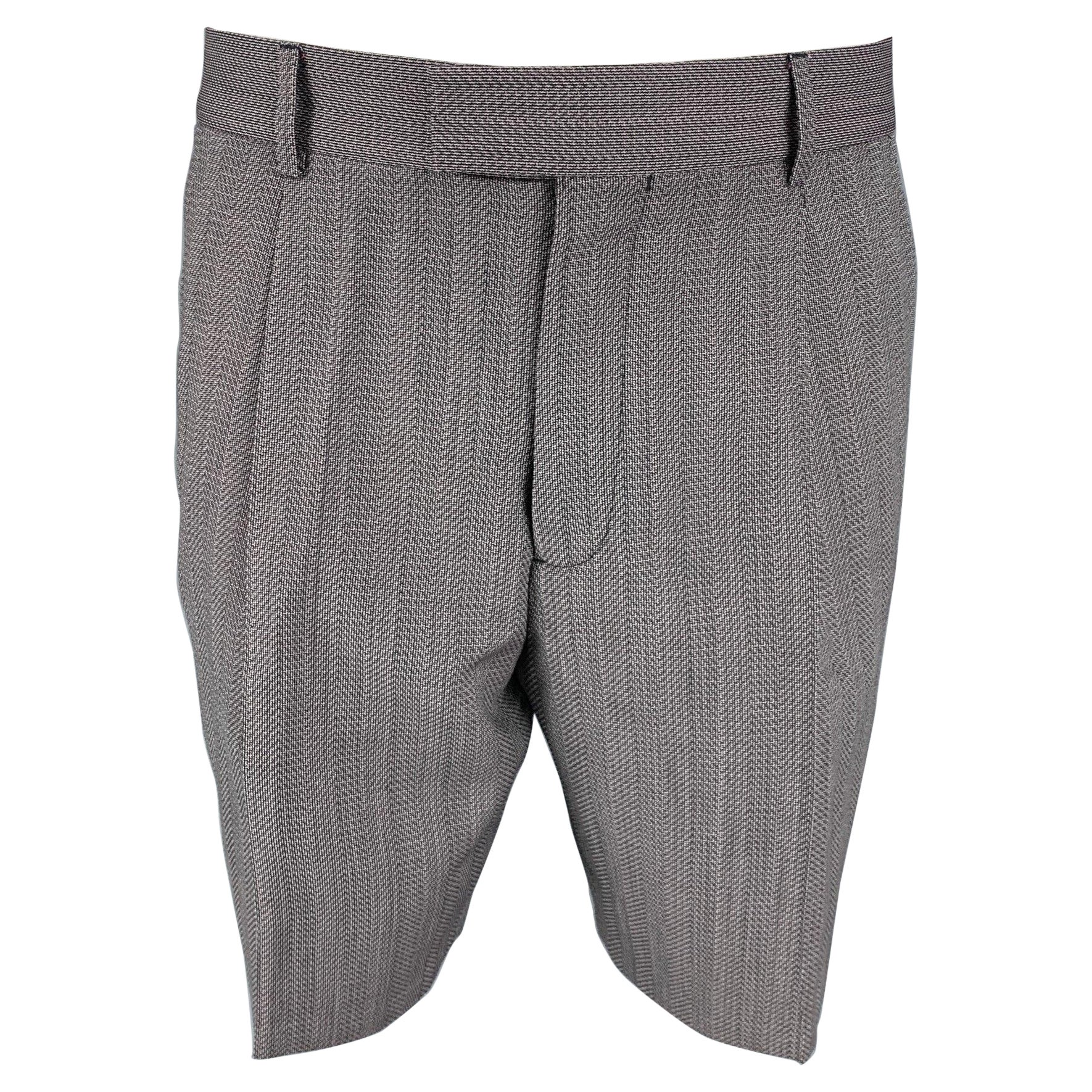 LOUIS VUITTON Size 32 Grey Nailhead Not Listed Pleated Shorts For Sale