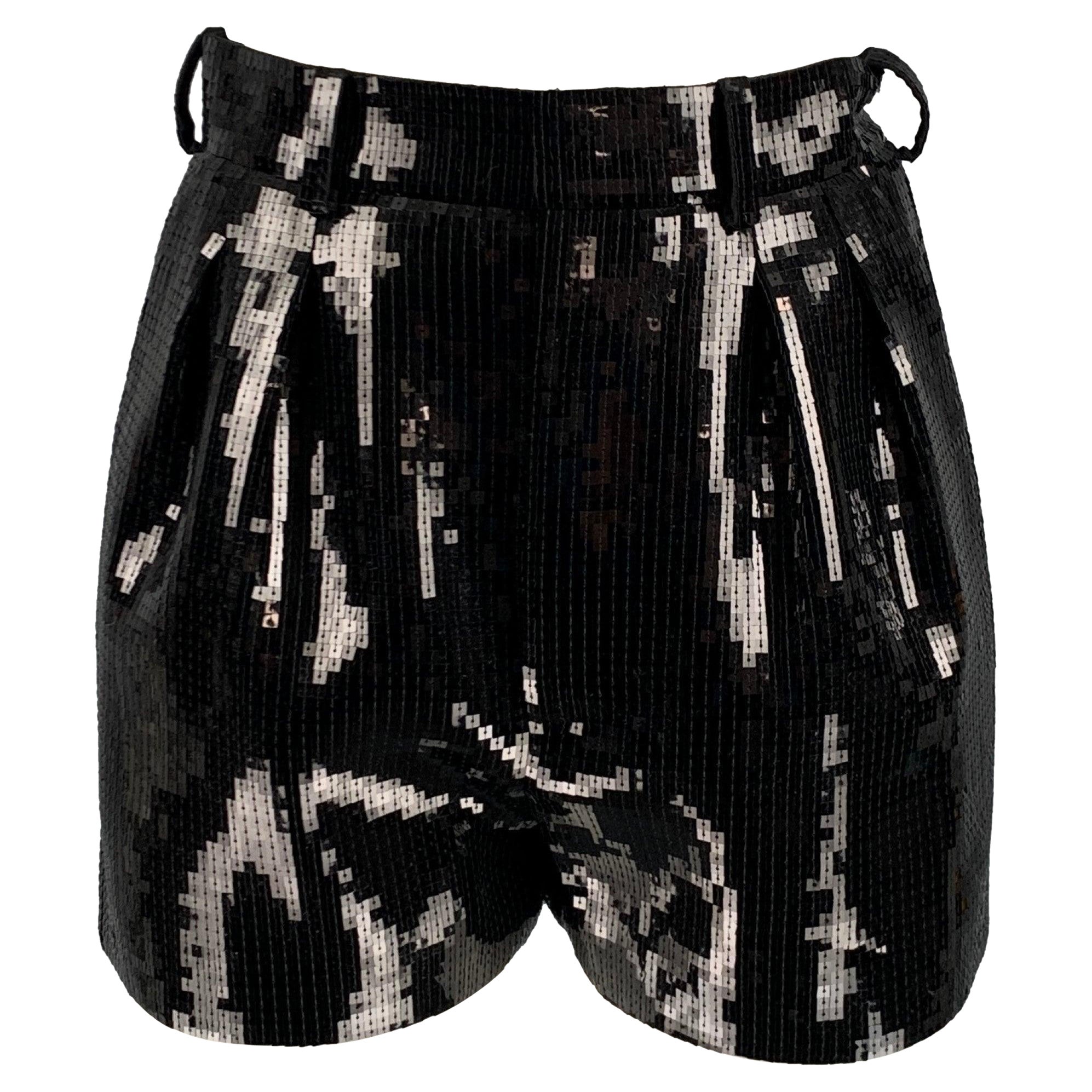 SAINT LAURENT Size 2 Black Wool Pleated Shorts For Sale