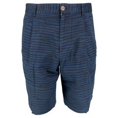 LOUIS VUITTON Size 32 Blue Black Stripe Cotton Pleated Shorts