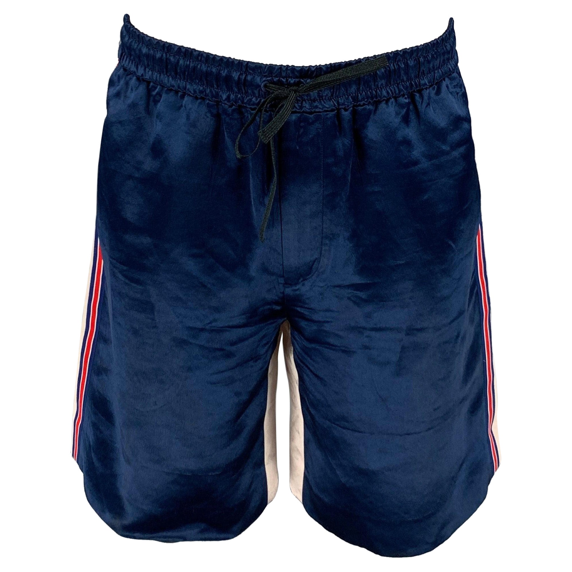 GUCCI Size M Blue Beige Color Block Acetate Athletic Shorts For Sale