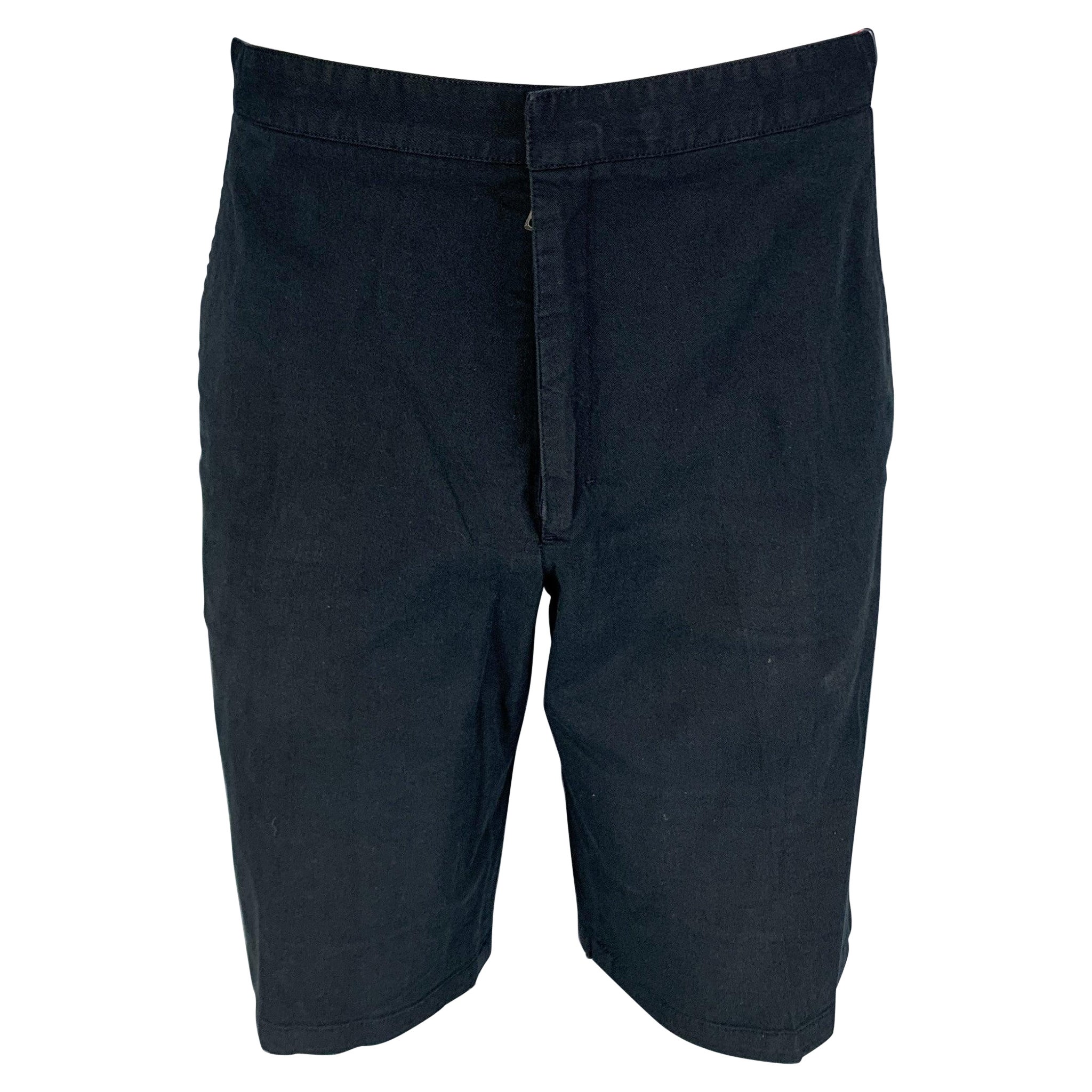 PRADA Size 34 Navy Cotton Blend Flat Front Shorts For Sale