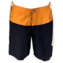 DRIES VAN NOTEN Size 32 Navy Gold Color Block Cotton Drawstring Shorts