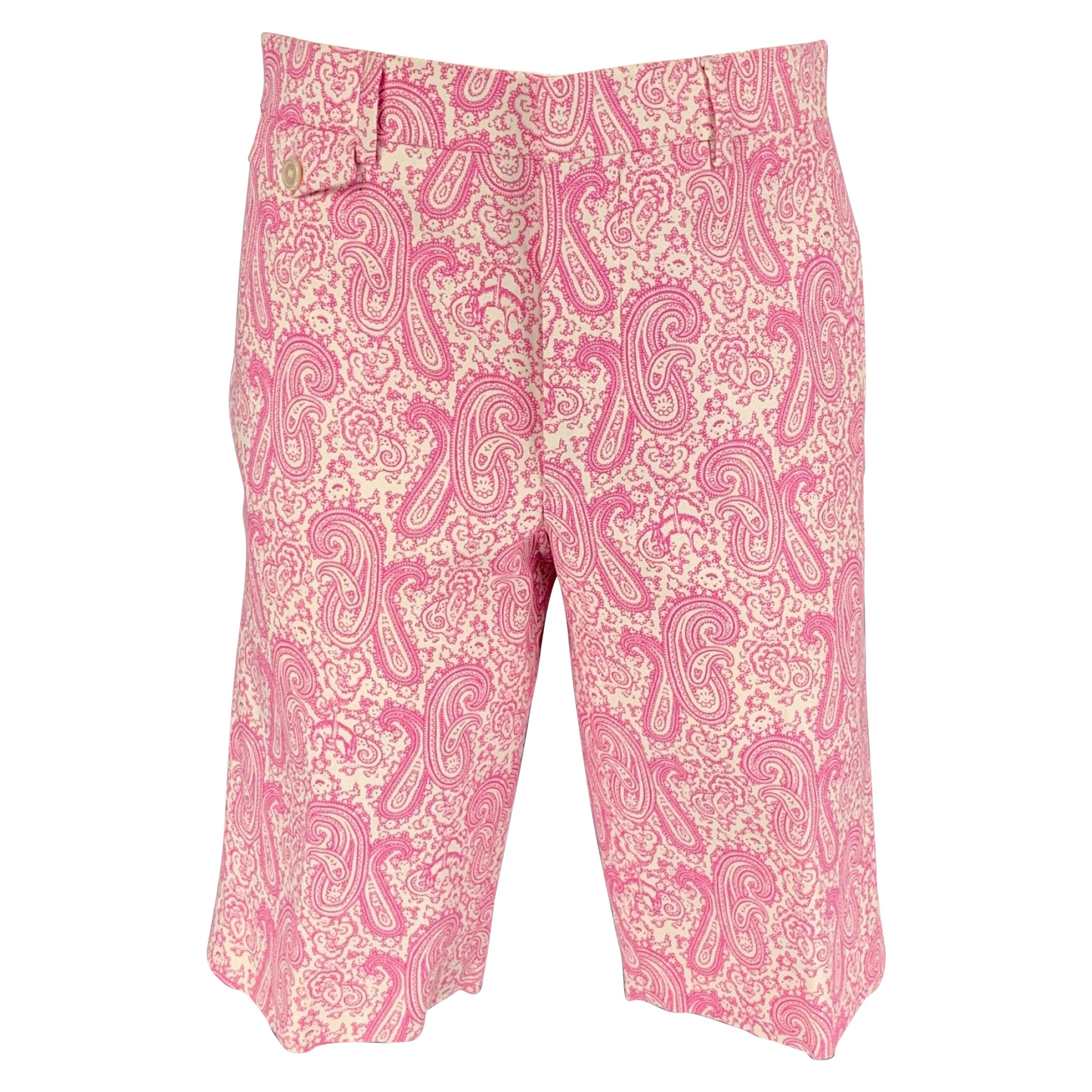 BLACK FLEECE Size 28 Pink White Paisley Cotton Zip Fly Shorts For Sale