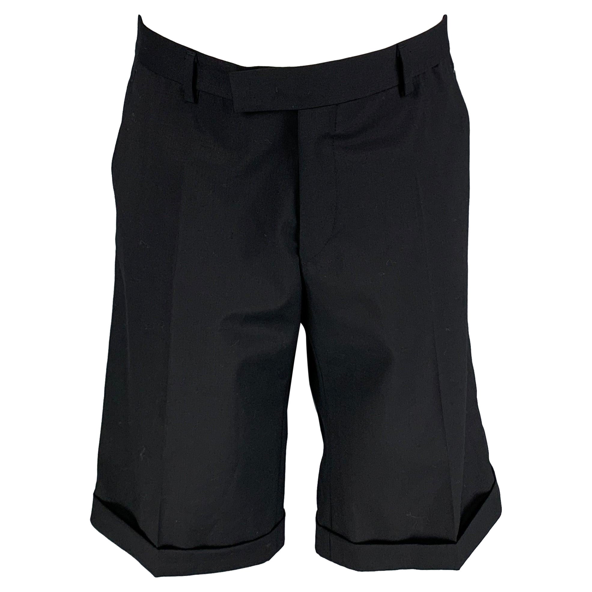 KARL LAGERFELD Size 36 Black Virgin wool elastane Flat Front Shorts For Sale