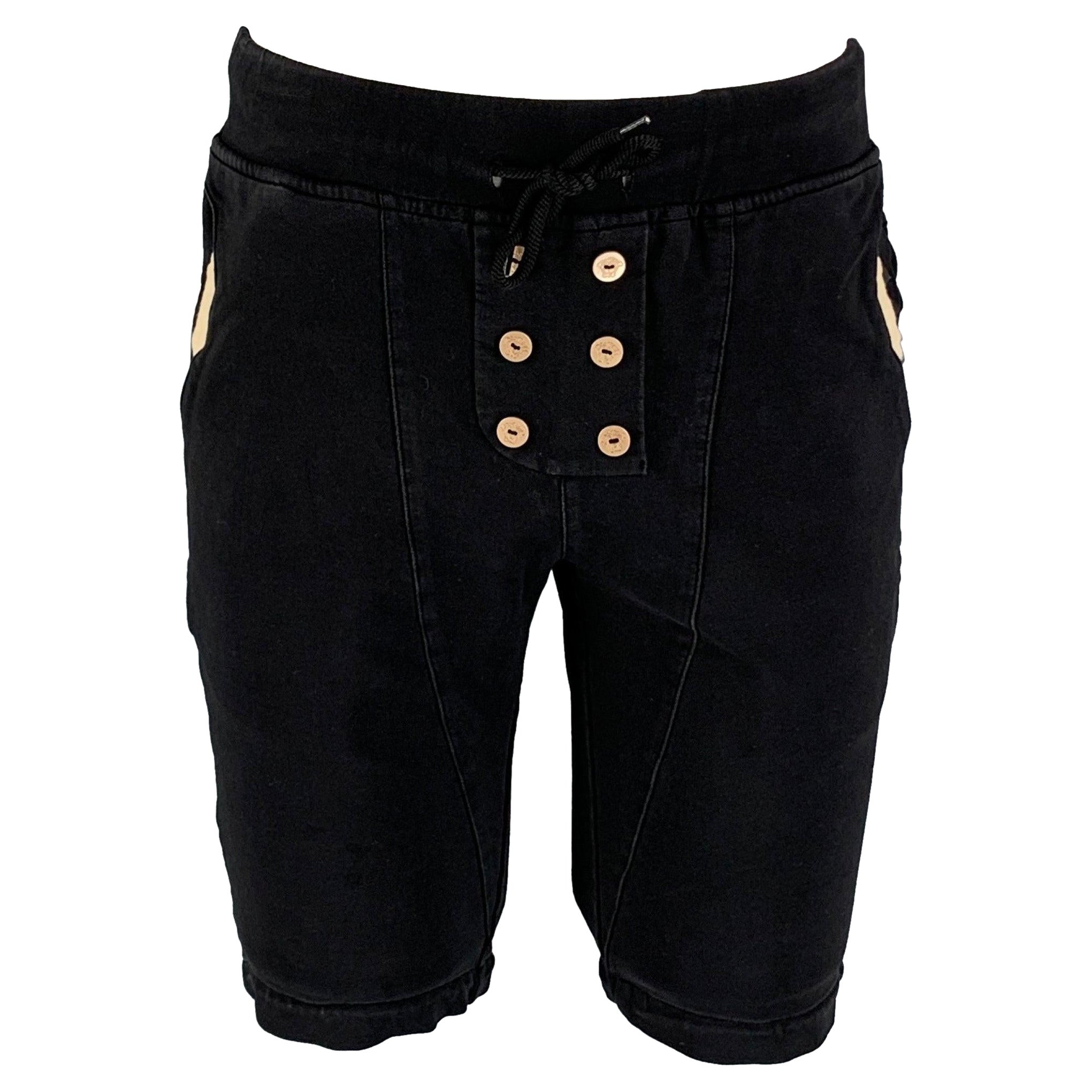 VERSACE Size L Black Cotton Spandex Drawstring Shorts For Sale