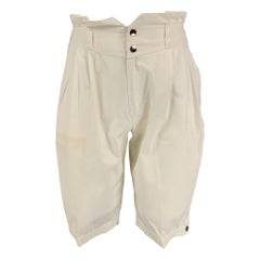 Vintage KANSAI YAMAMOTO Größe 28 Weiße plissierte Baumwoll-Shorts mit hoher Taille