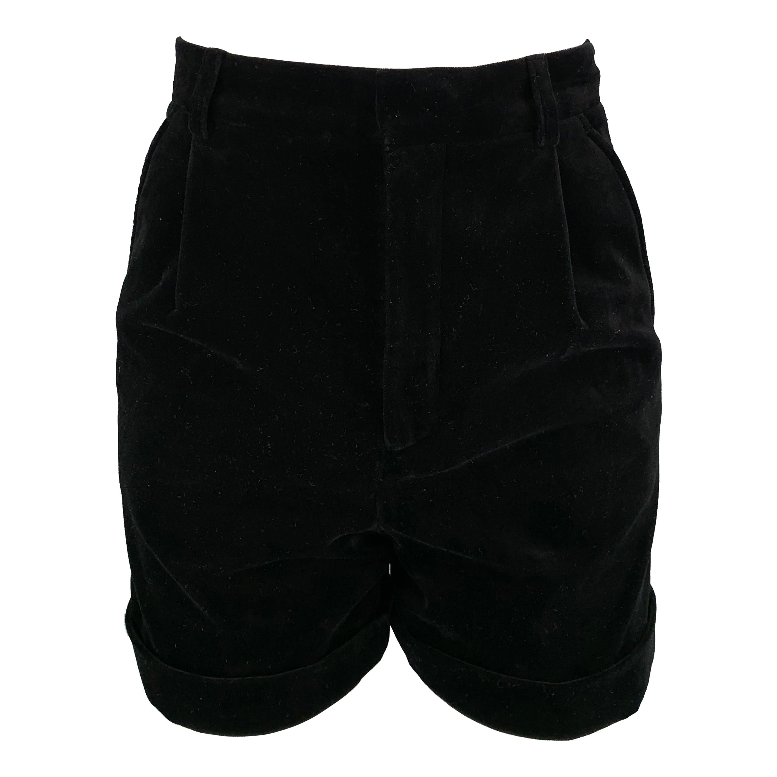SAINT LAURENT Size 2 Black Cotton High Waisted Shorts For Sale