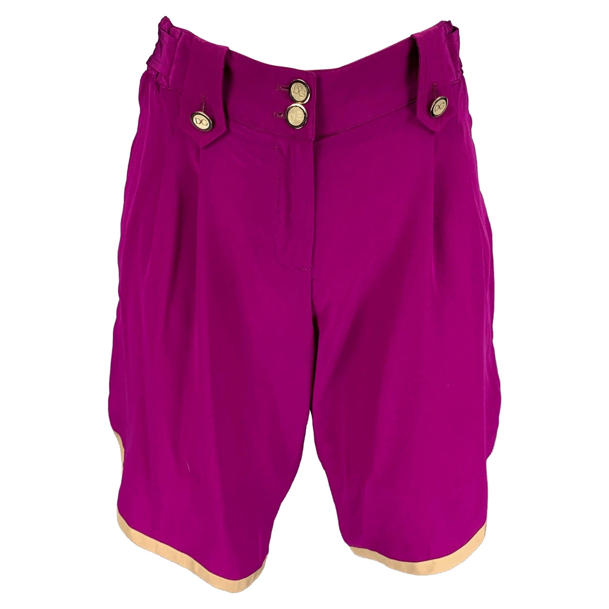 DOLCE & GABBANA Size 4 Purple Beige Silk Shorts For Sale