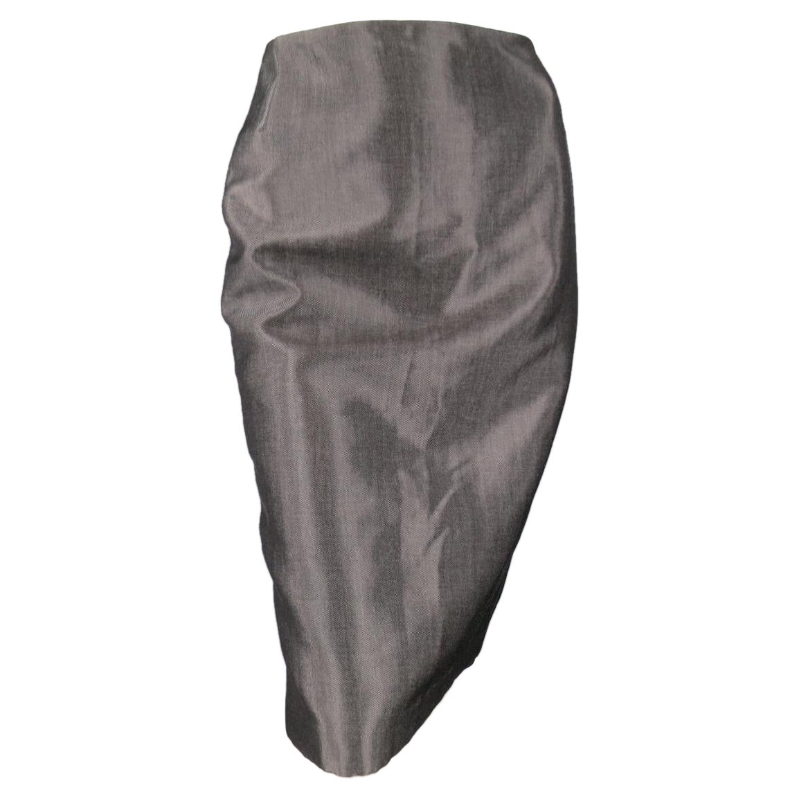 RALPH LAUREN Size 4 Metallic Grey Wool Blend Denim Pencil Skirt For Sale