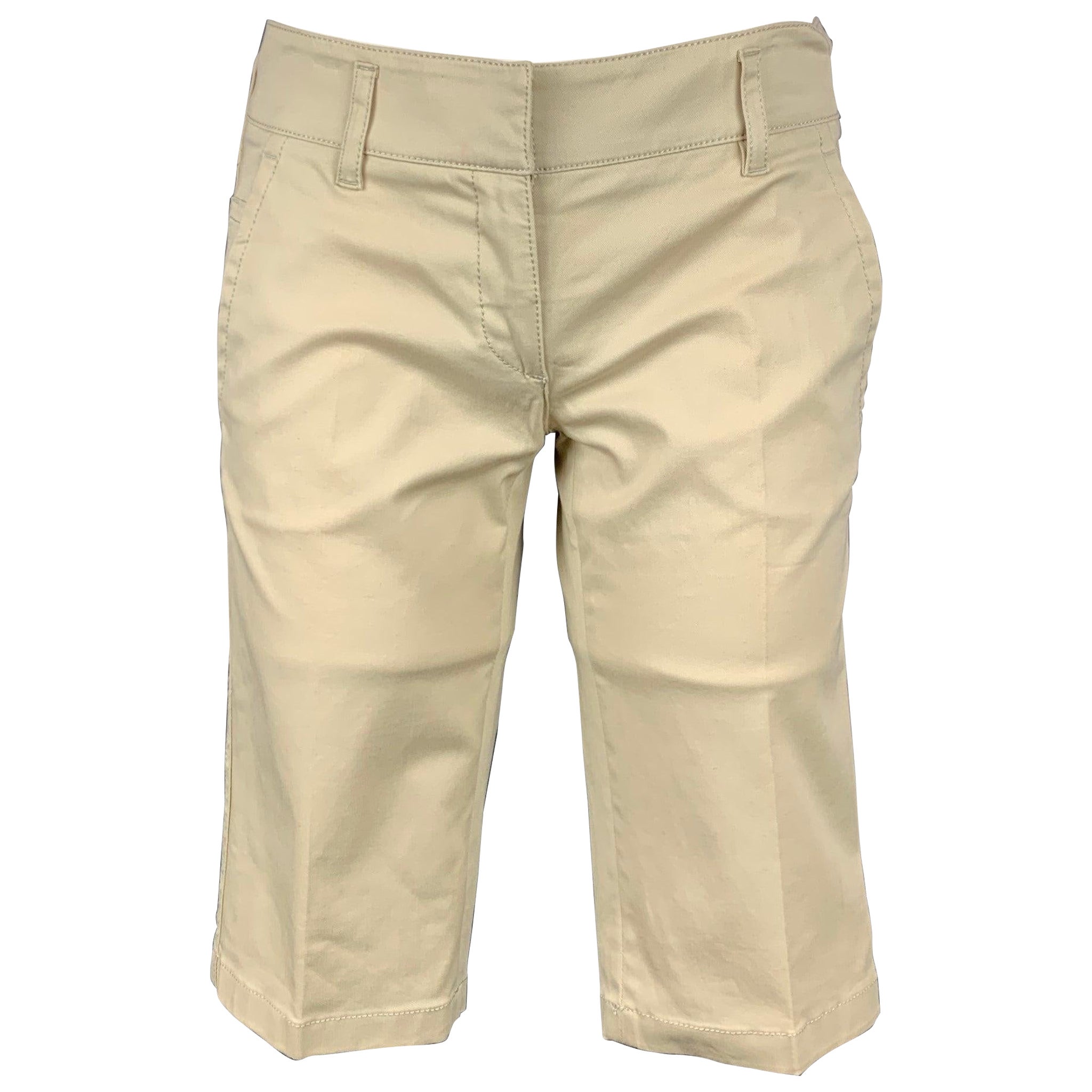 PRADA Size 2 Beige Cotton Blend Bermuda Shorts For Sale