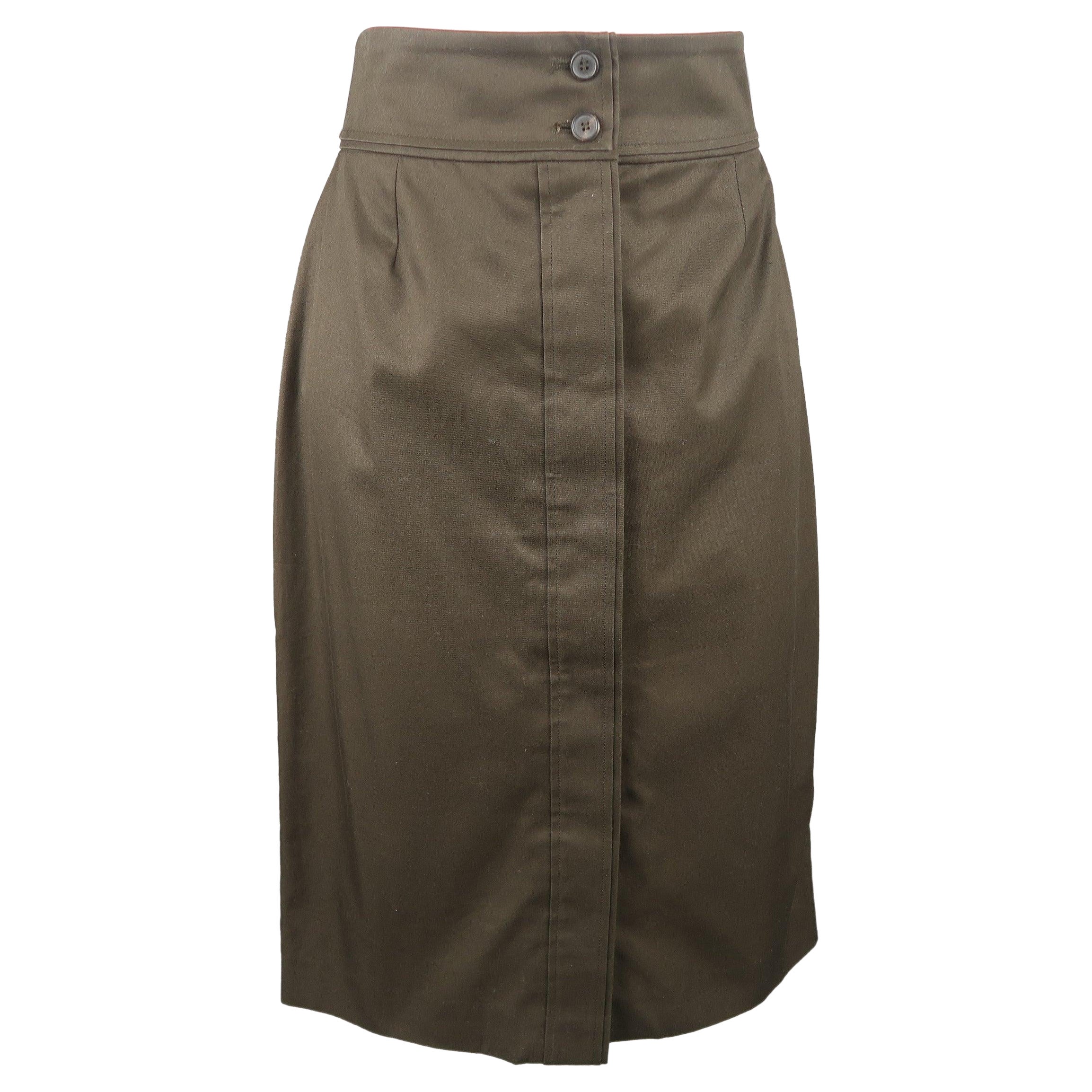 YVES SAINT LAURENT by TOM FORD Size 8 Dark Green Cotton Pencil Skirt For Sale